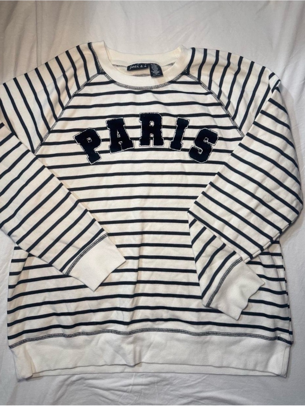 Joei & I "Paris" Striped Crewneck Sweatshirt - White & Navy